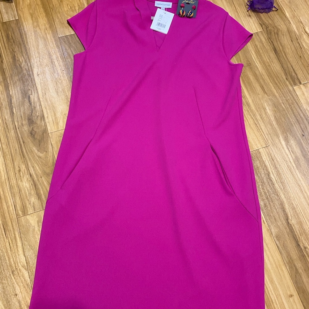 Gibson Latimer Fuchsia Midi Dress; size Large; earrings FREE - Picture 4 of 5